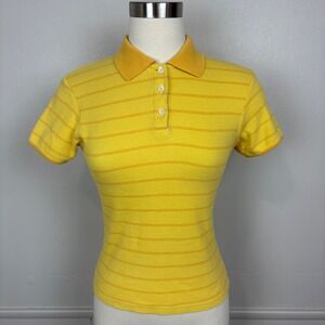 Limited America Womens Baby Tee Polo Shirt Size S Yellow Ribbed Knit Striped Y2K